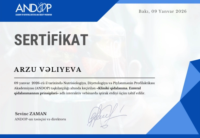 Arzu Vəliyeva — ANDOP Sertifikatı